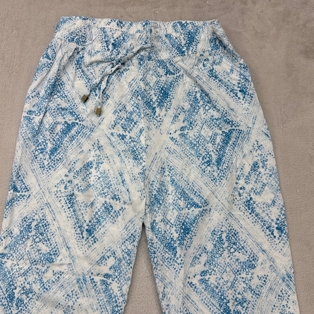 Hester & Orchard Wide Leg Pants Women Small Blue White Geometric Boho Chic Beach - Picture 2 of 11